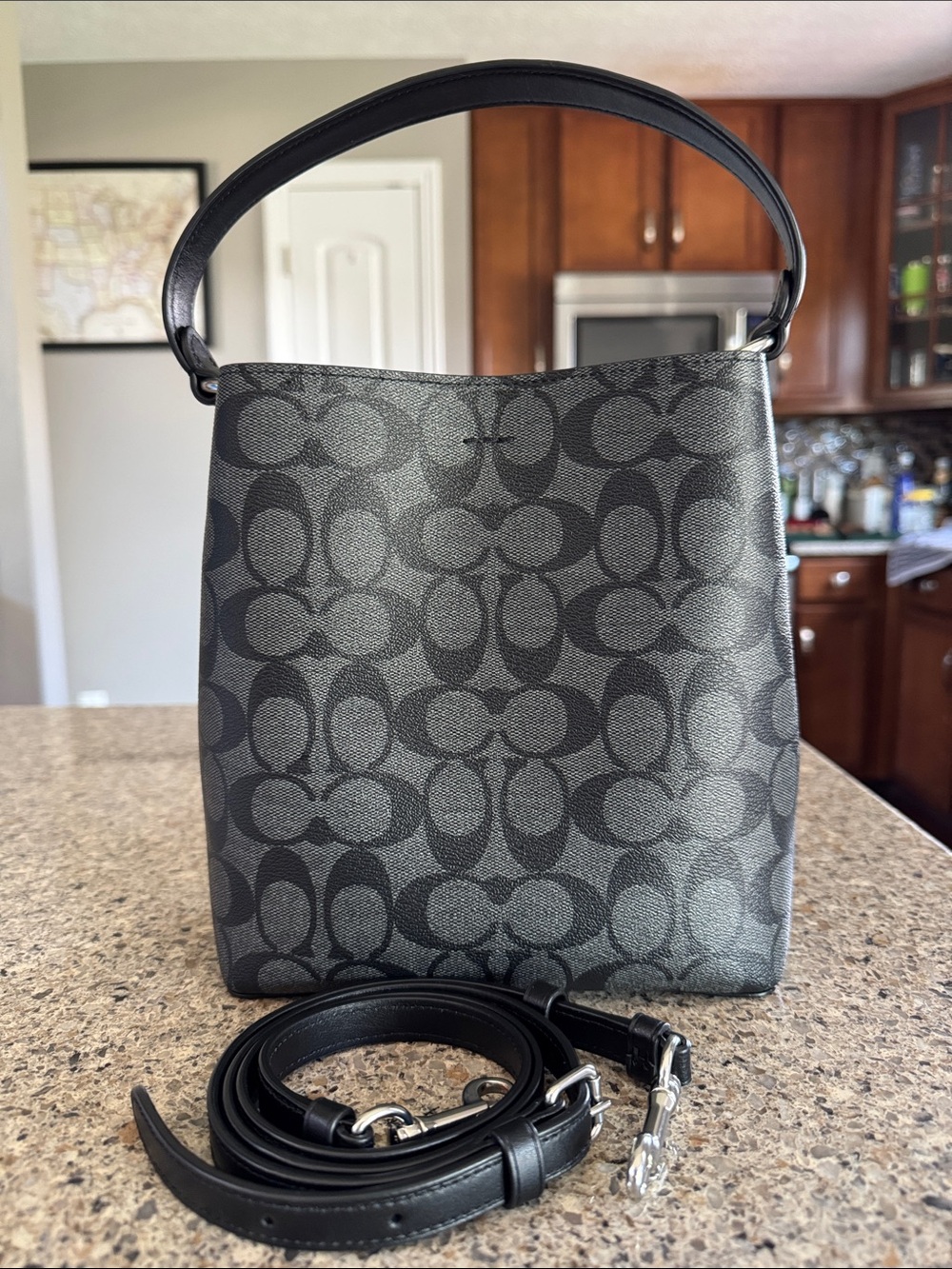 COACH Black Signature Canvas Bucket Crossbody Bag - Picture 3 of 14